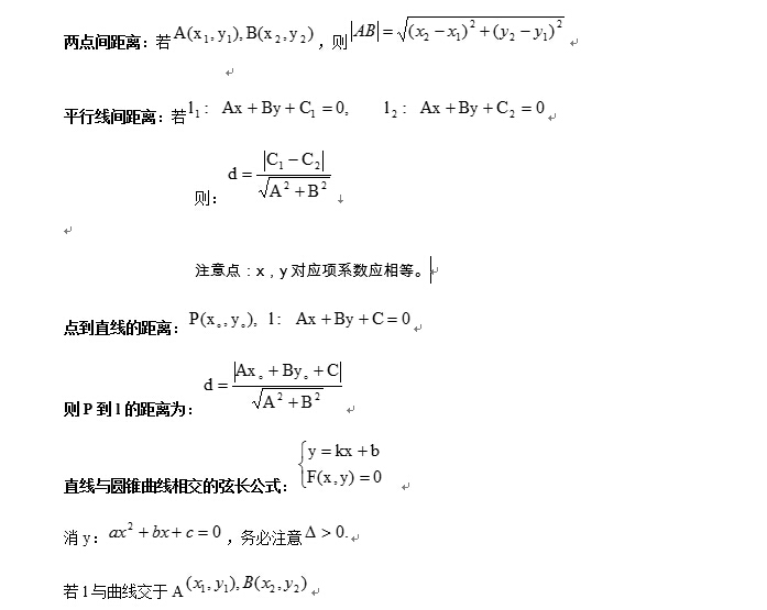 陈剑老师汇总：数学冲刺“解析几何基本公式”(一)